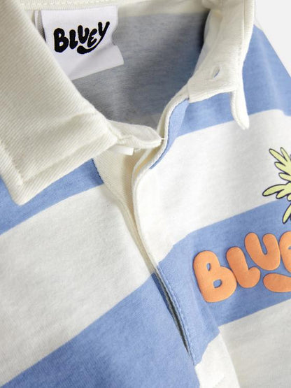 Bluey Boys’ Striped Polo T-Shirt – Blue & White