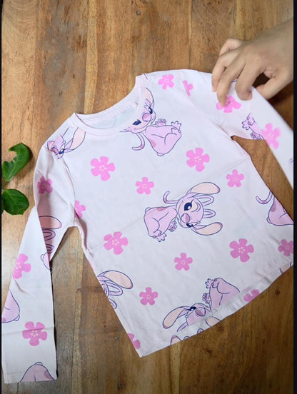 Disney Girls’ Pink Angel Print Long Sleeve T-Shirt