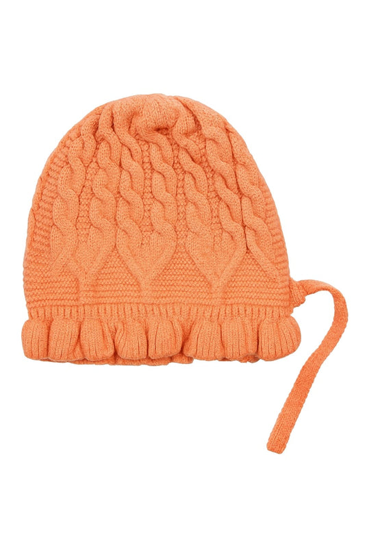 Baby Knitted Winter Beanie with Tie – Orange