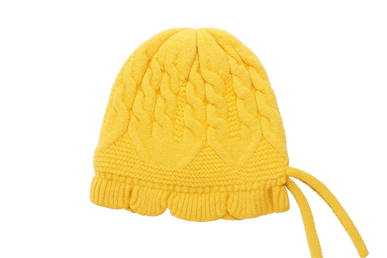 Baby Knitted Winter Beanie with Tie – Yellow