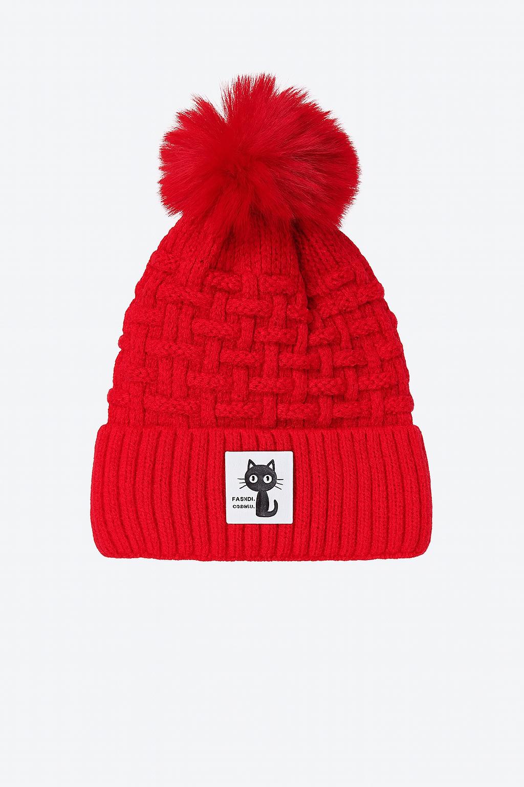 Red Knitted Pom-Pom Beanie