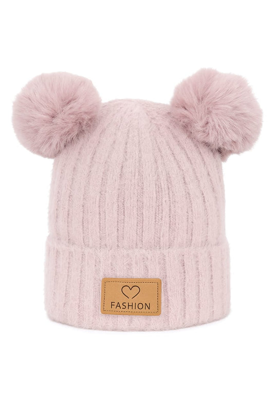 Pink Double Pom Pom Beanie Hat