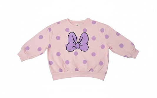 Pink Polka Fleeced Dot Bow Sweatshirt