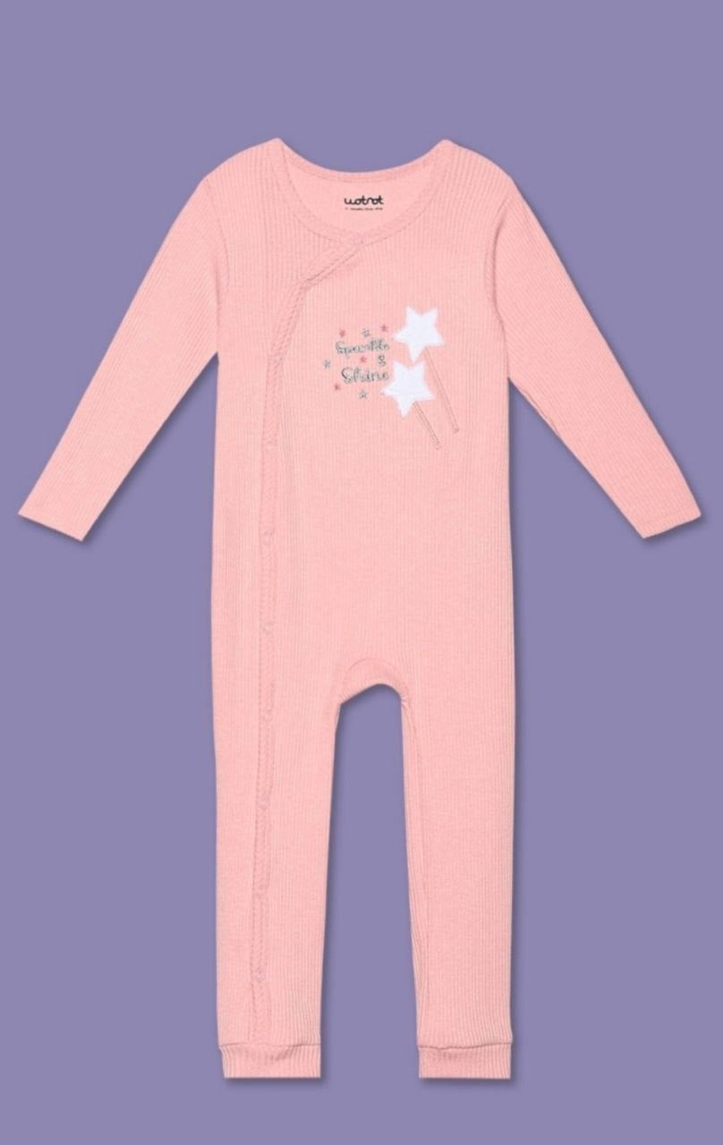 Pink Baby Sleepsuit with Star Embroidery