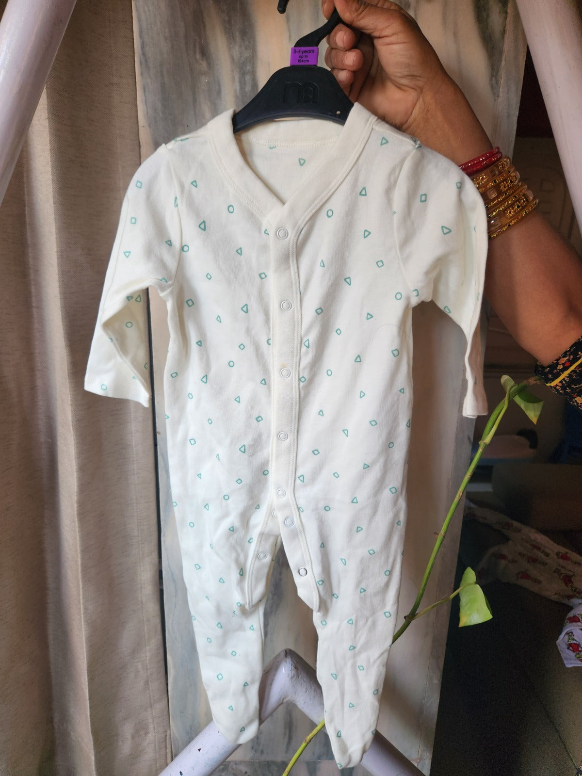 White Baby Sleepsuit with Geometric Print