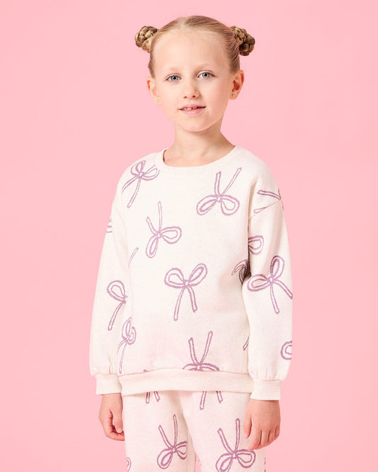 Cream Bow Print Fleece Co-ord Set
