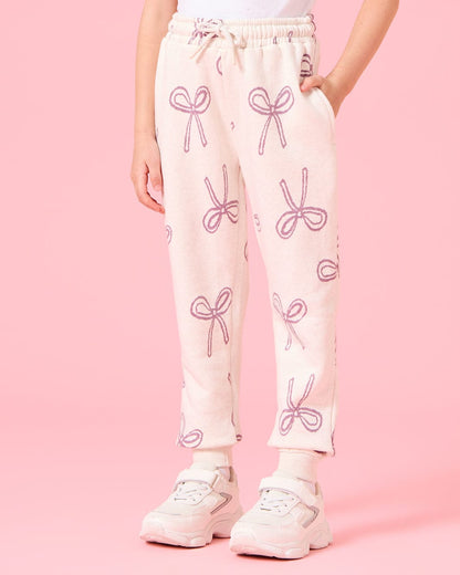 Cream Bow Print Fleece Co-ord Set