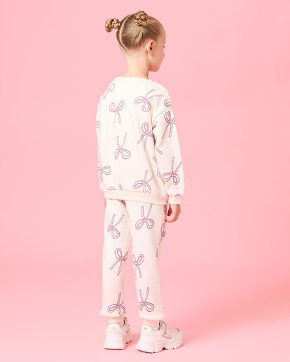 Cream Bow Print Fleece Co-ord Set