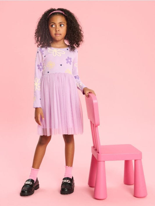 Lilac Floral Print Tulle Dress