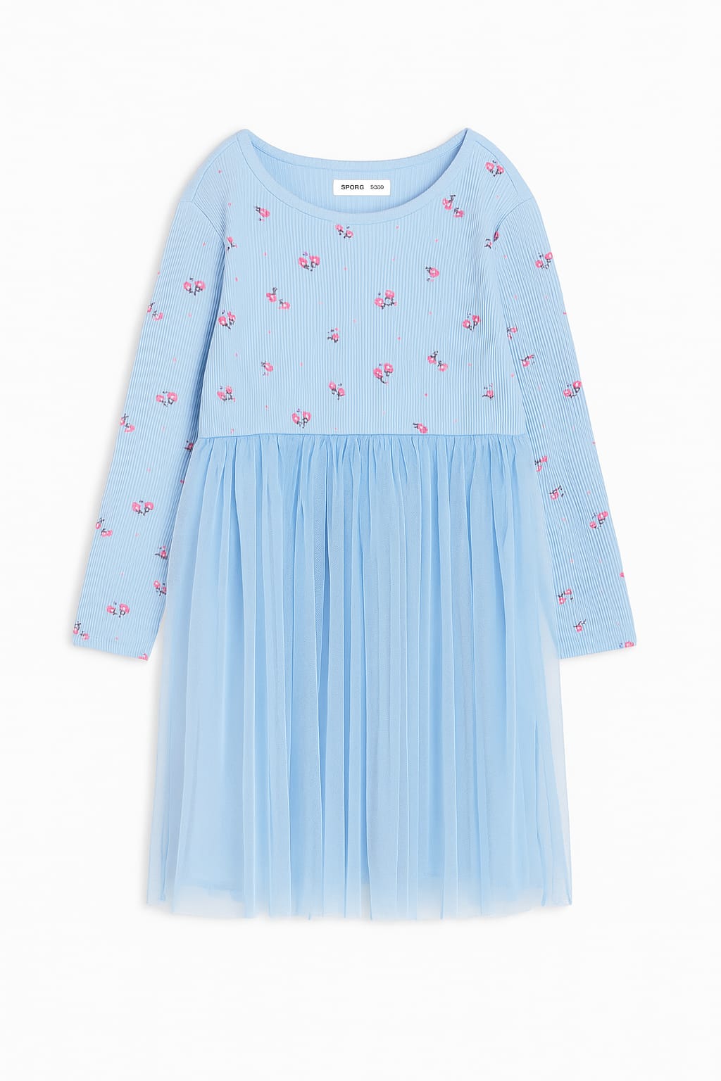 Sky Blue Cherry Print Tulle Dress