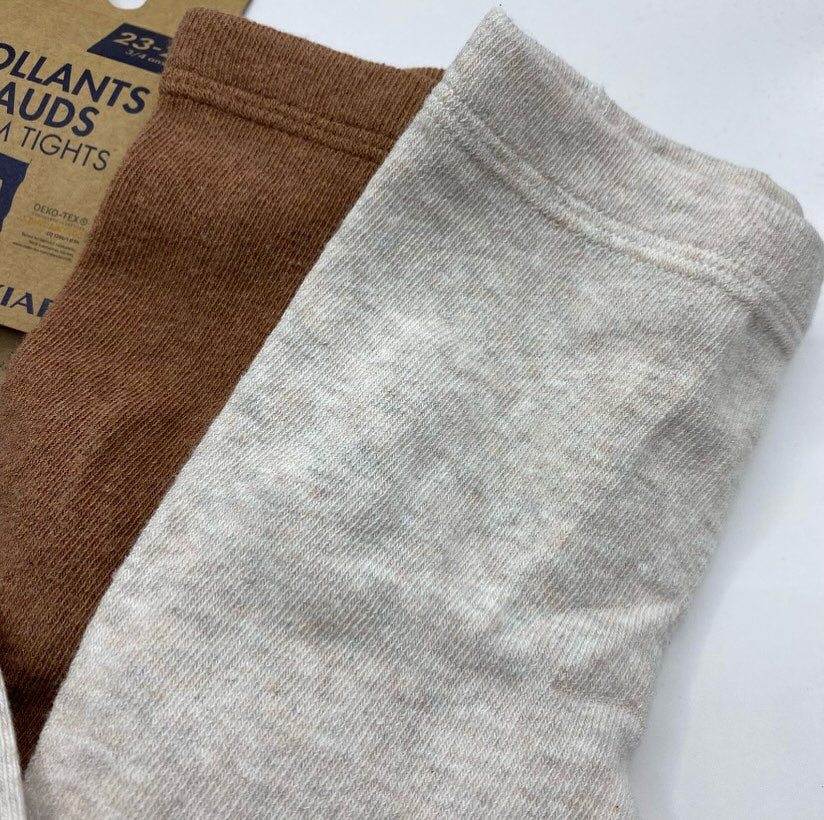 Warm Ribbed Cotton Stockings – Beige & Caramel