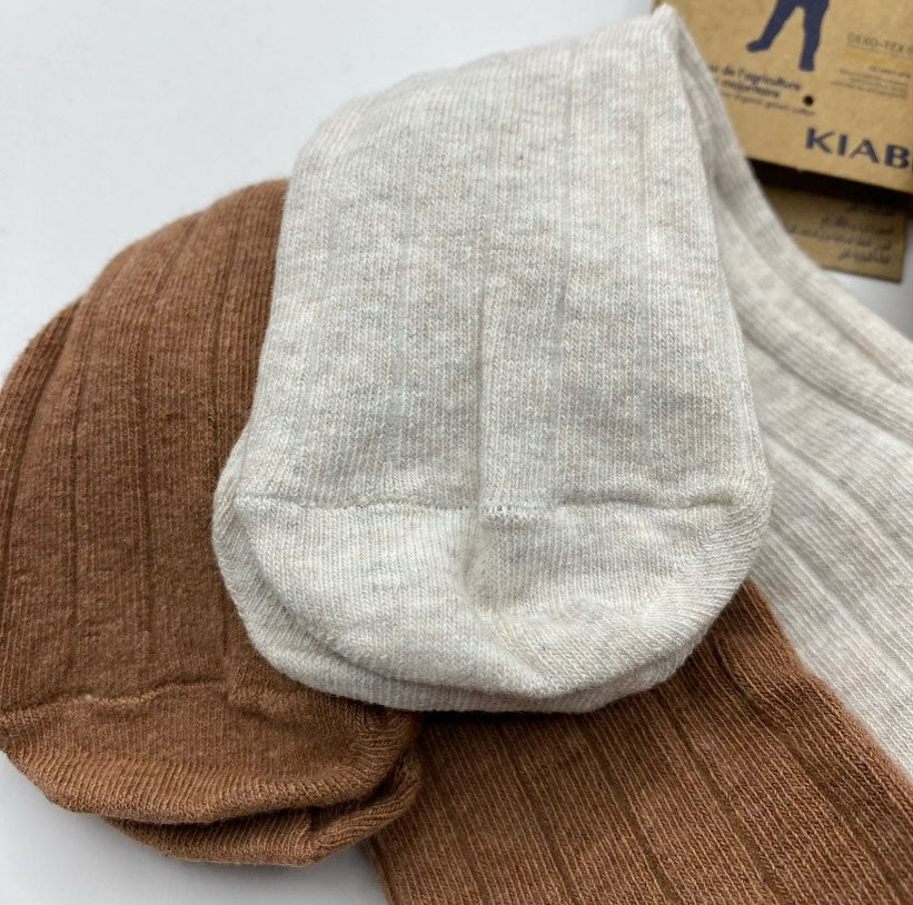 Warm Ribbed Cotton Stockings – Beige & Caramel