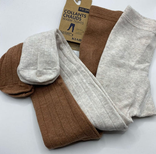 Warm Ribbed Cotton Stockings – Beige & Caramel