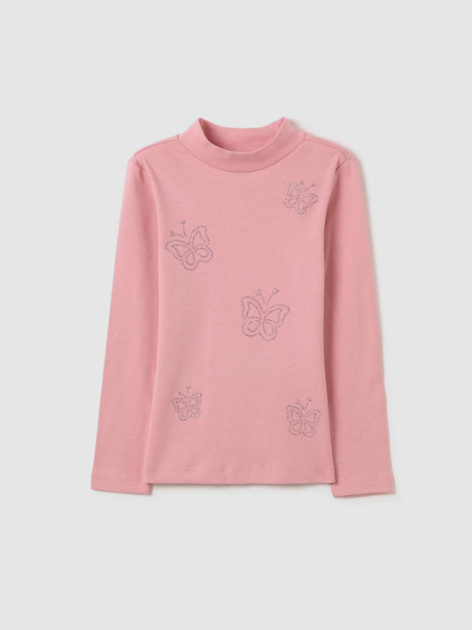 Pink Butterfly Embroidered Top