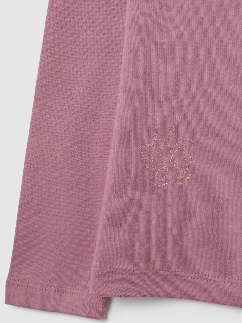 Butterfly Embroidered Mock Neck Top – Mauve