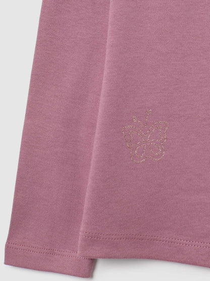 Butterfly Embroidered Mock Neck Top – Mauve