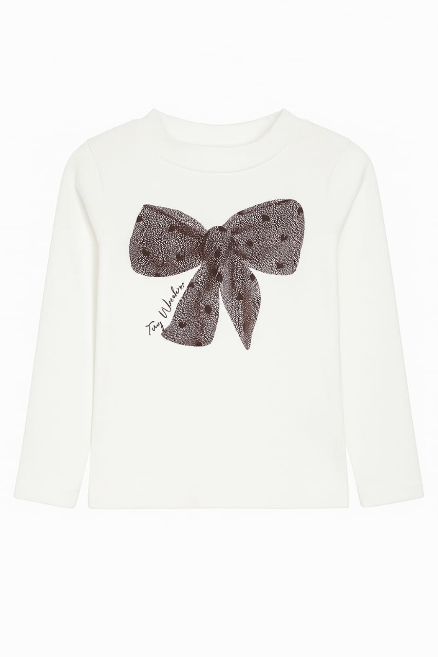 Bow Print White Full Sleeve Top