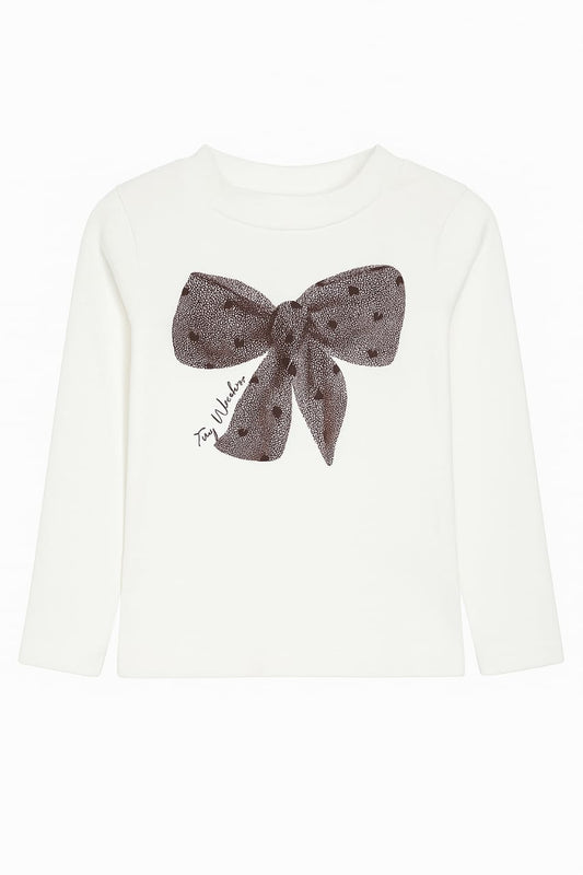 Bow Print White Full Sleeve Top