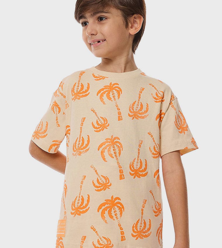 Boys Tropical Palm Print Co-Ord Set | Summer T-Shirt & Shorts Set