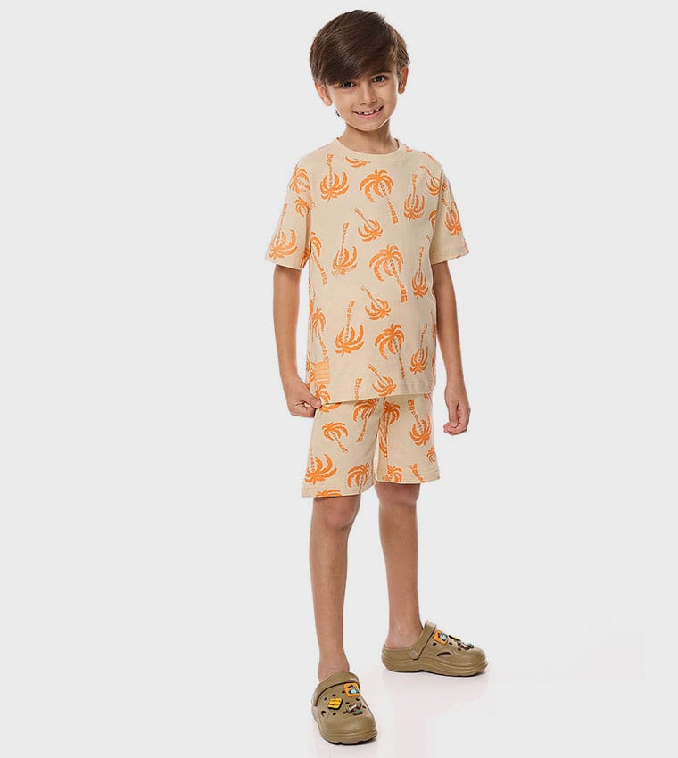 Boys Tropical Palm Print Co-Ord Set | Summer T-Shirt & Shorts Set
