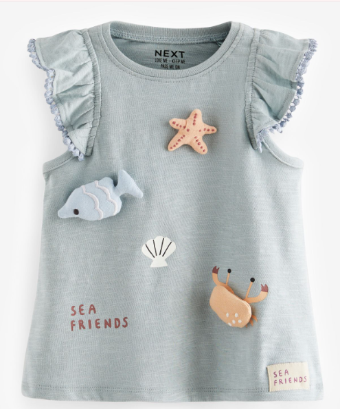 Girls Pom Pom Sea Creatures top (Blue)