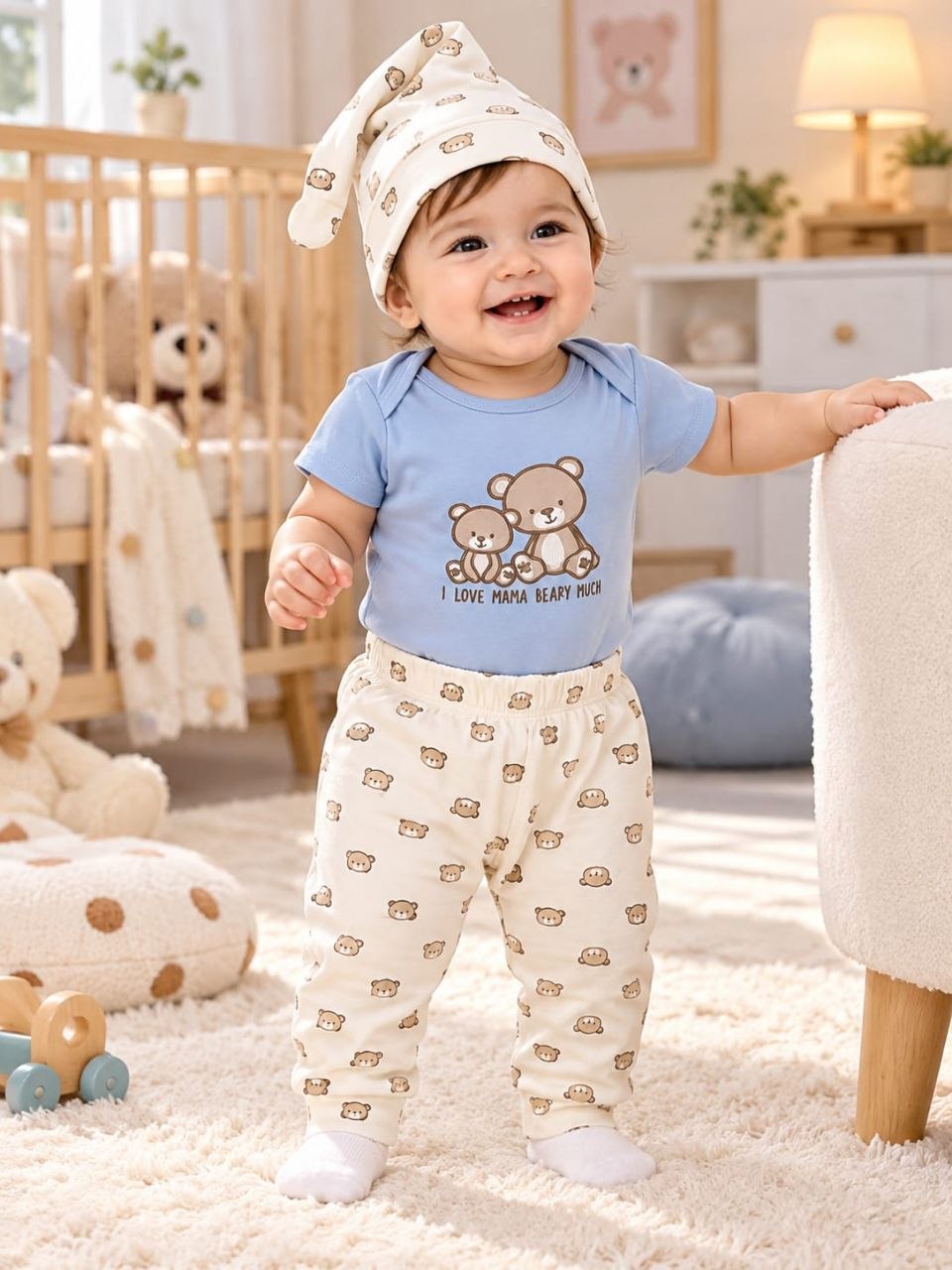 GS001 - GIFT SET Baby Cotton T-Shirt & Printed Pyjama Set with Matching Cap – Boys & Girls