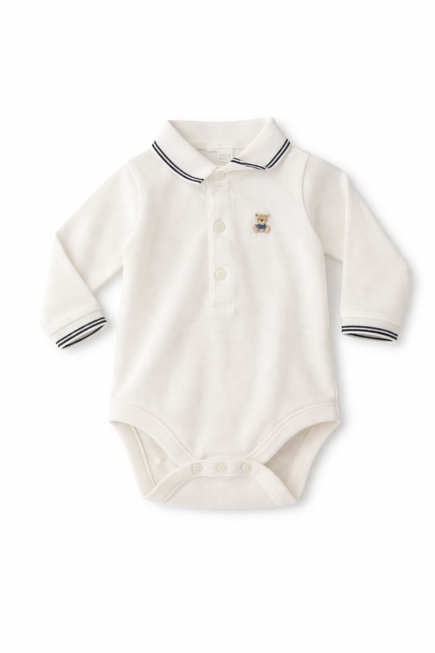 Classic Ivory Polo Bodysuit with Teddy Detail