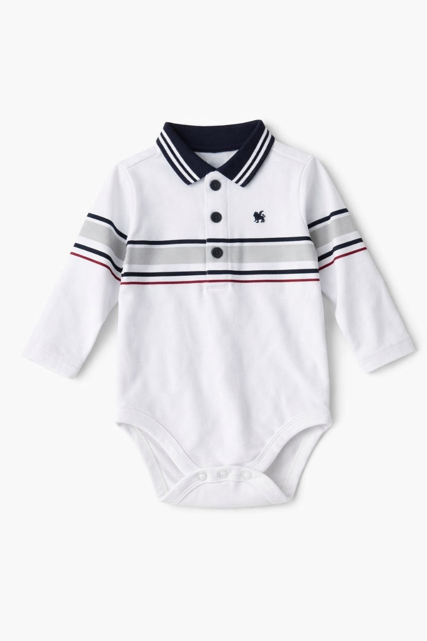 Striped Classic Polo Bodysuit – White & Navy