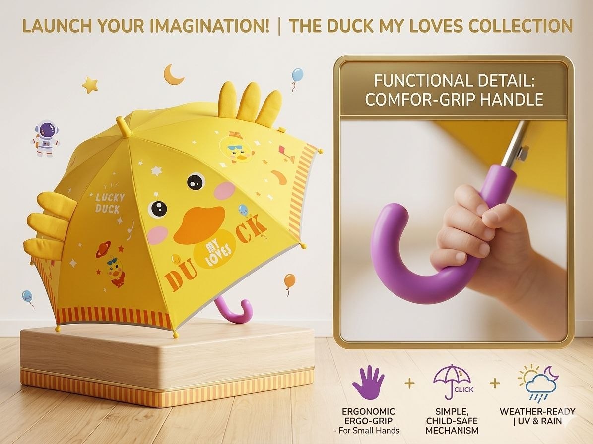 Kids 3D Cartoon Umbrella - DUCK