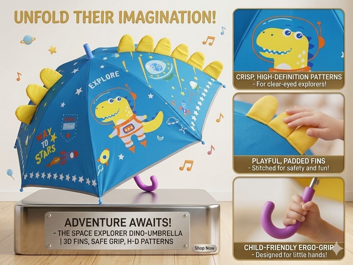 Kids 3D Cartoon Umbrella - DINO