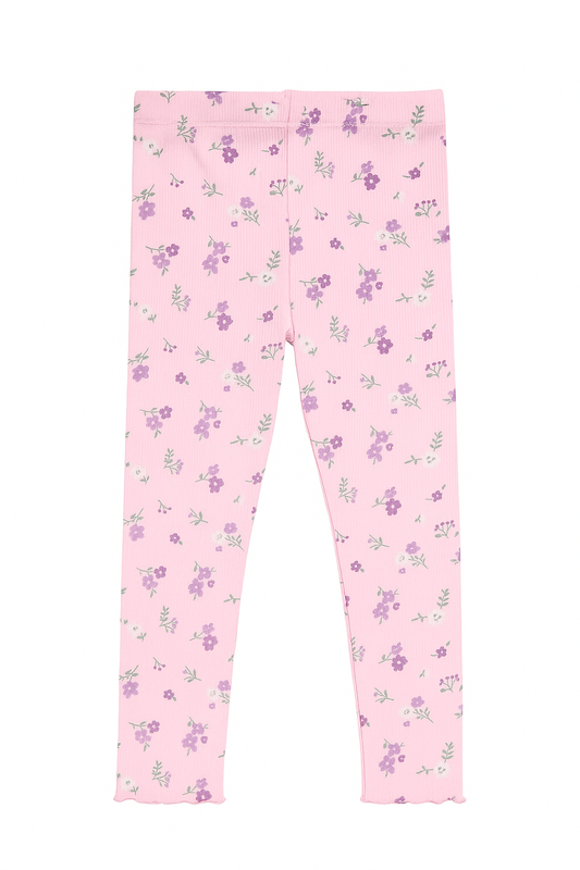 Ribbed pink floral leggings