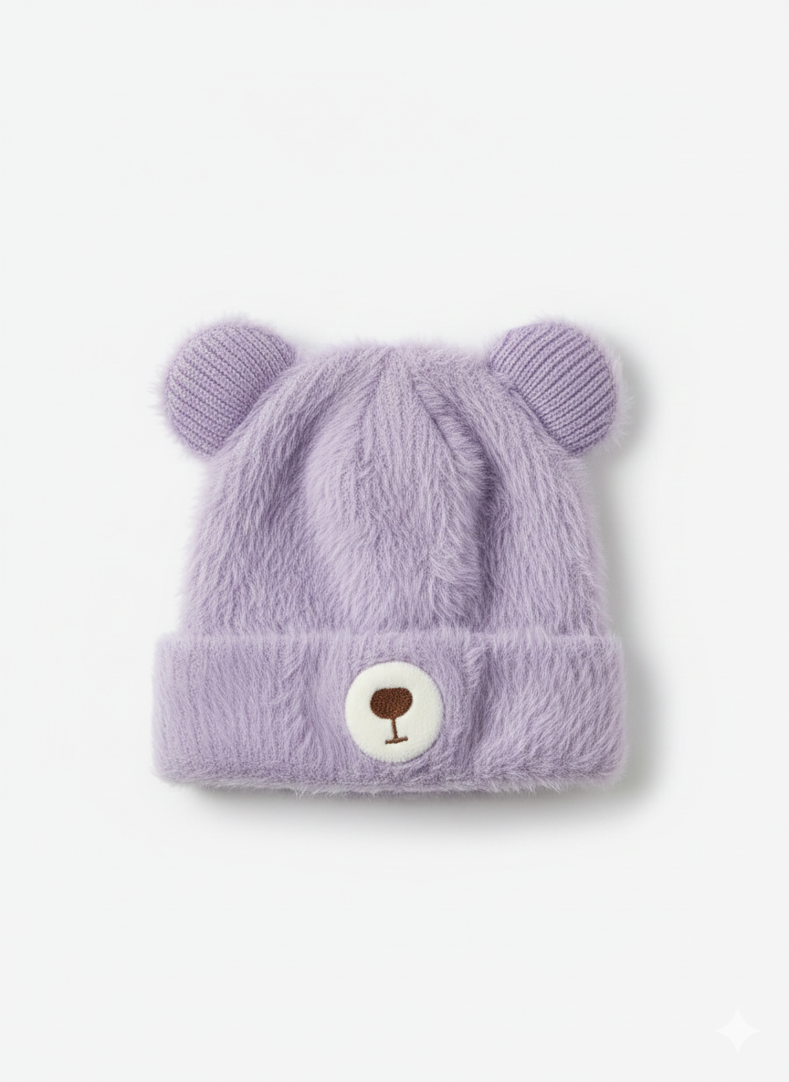 Lavender Bear Ear Fleece Cap