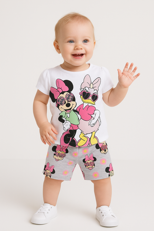 Minnie Daisy whit Grey shorts set