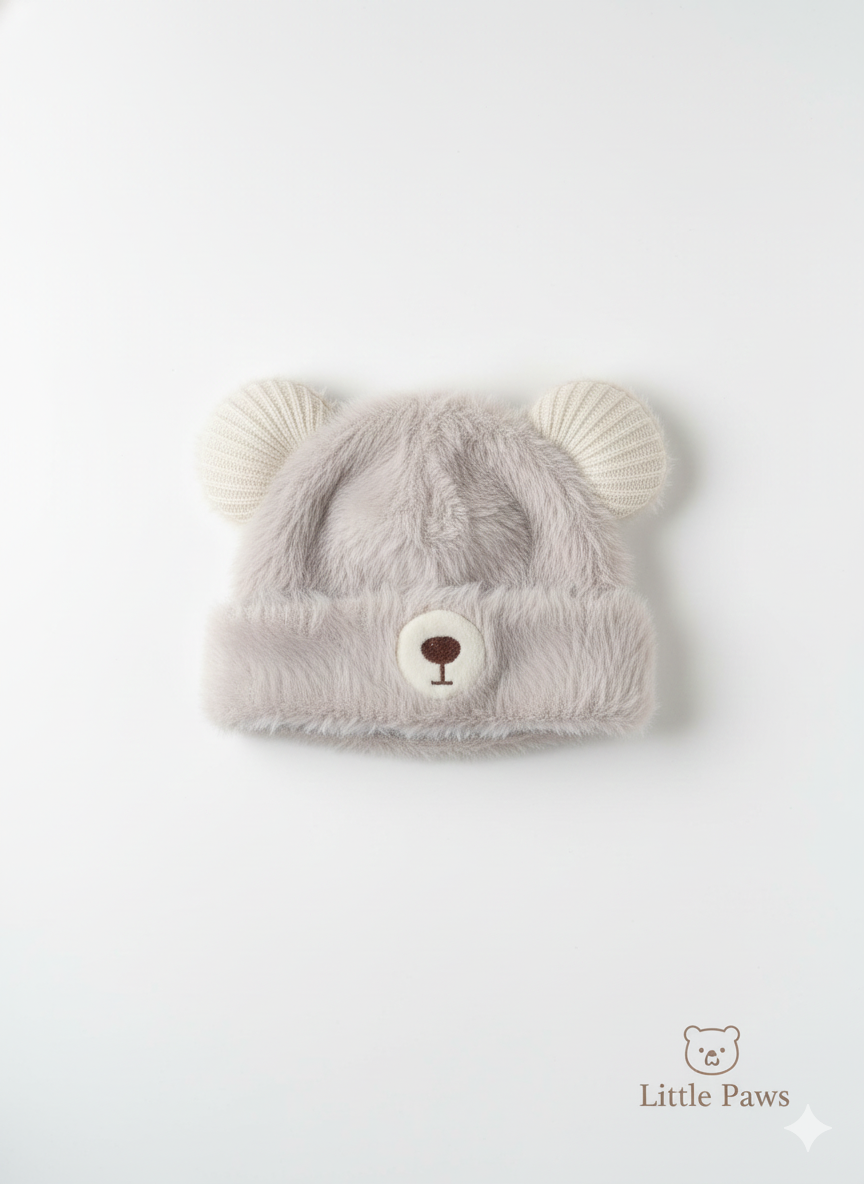 Cream Bear Ear Fleece Cap