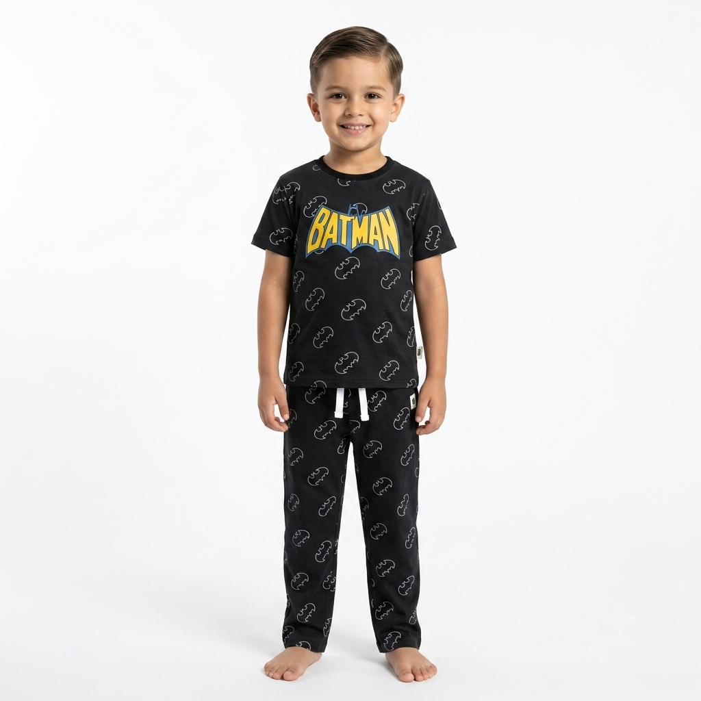 Batman Kids Cotton Night Suit Set – Black Half Sleeve T-shirt with pants