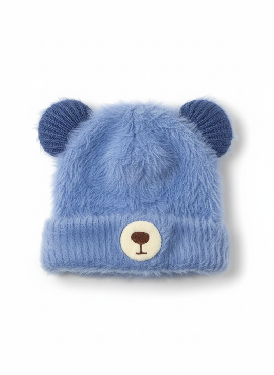 Blue & White Bear Ear Fleece Cap