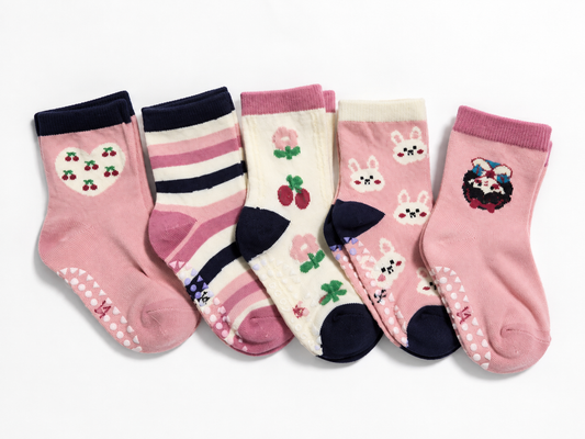 Kids Anti-Slip Cotton Crew Socks – Soft Breathable Daily Wear (Pack of 5)